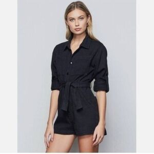 Good American Black Long Sleeve Twill Romper Jumpsuit 5